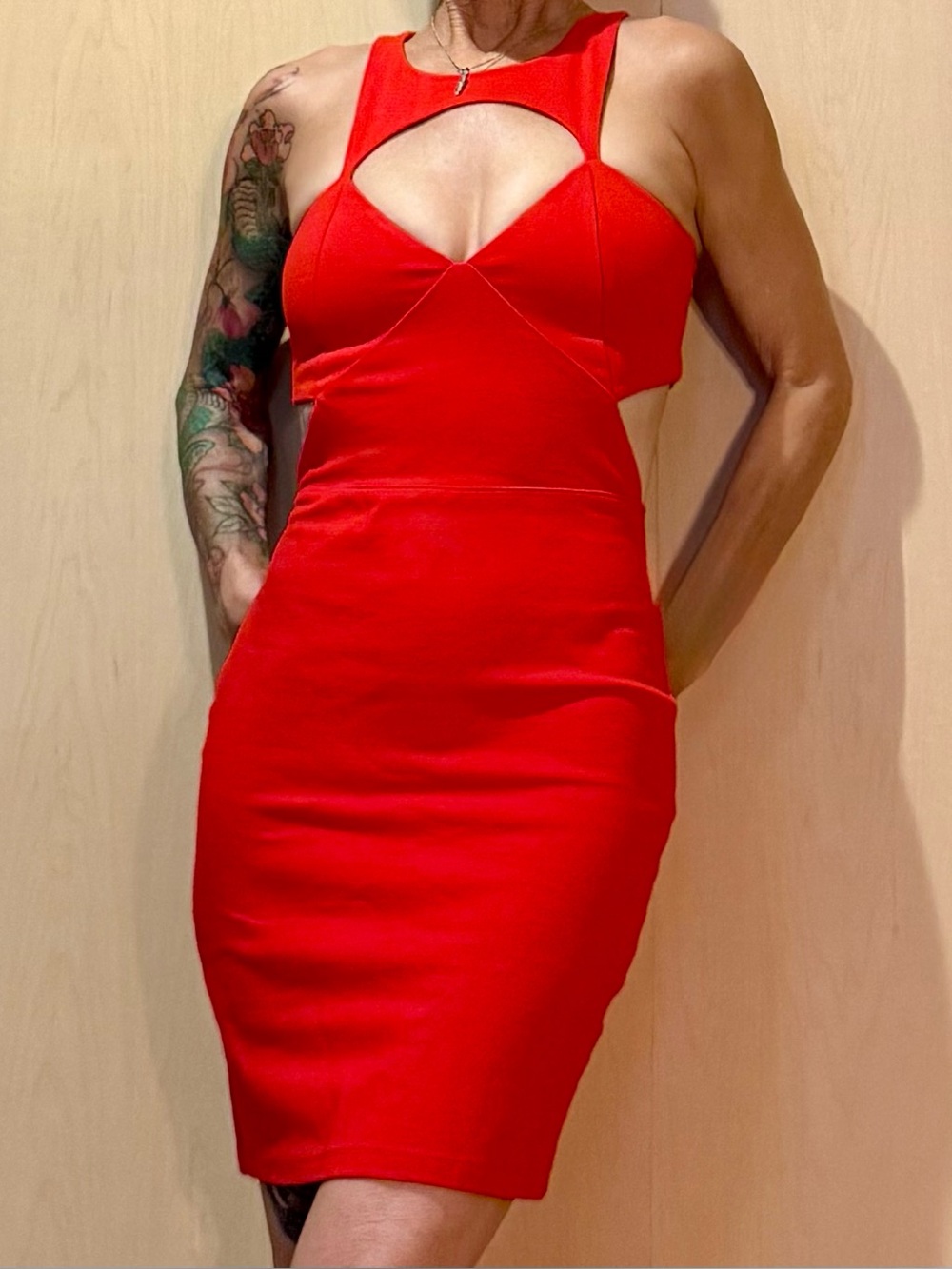 Vintage Y2K Arden B Red Side-Cutout Bodycon Bandage Dress - Size S